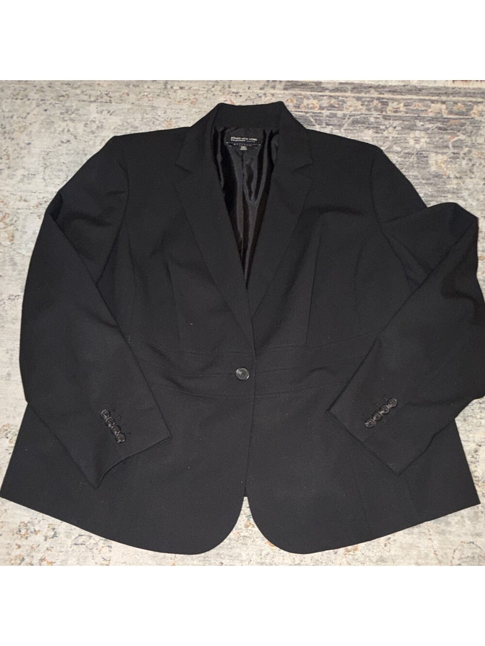 20W Jones New York Women's Black Lined Button Front Blazer Jacket Plus A440